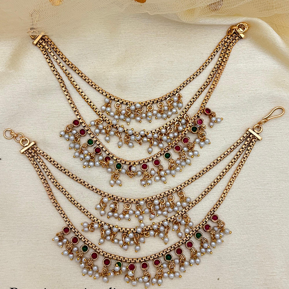 Jewel Addiction Traditional Copper Finish Pota Stone And Pearl Multi Layer Kan Chain