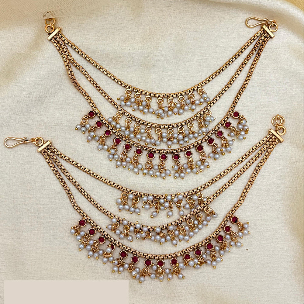 Jewel Addiction Traditional Copper Finish Pota Stone And Pearl Multi Layer Kan Chain
