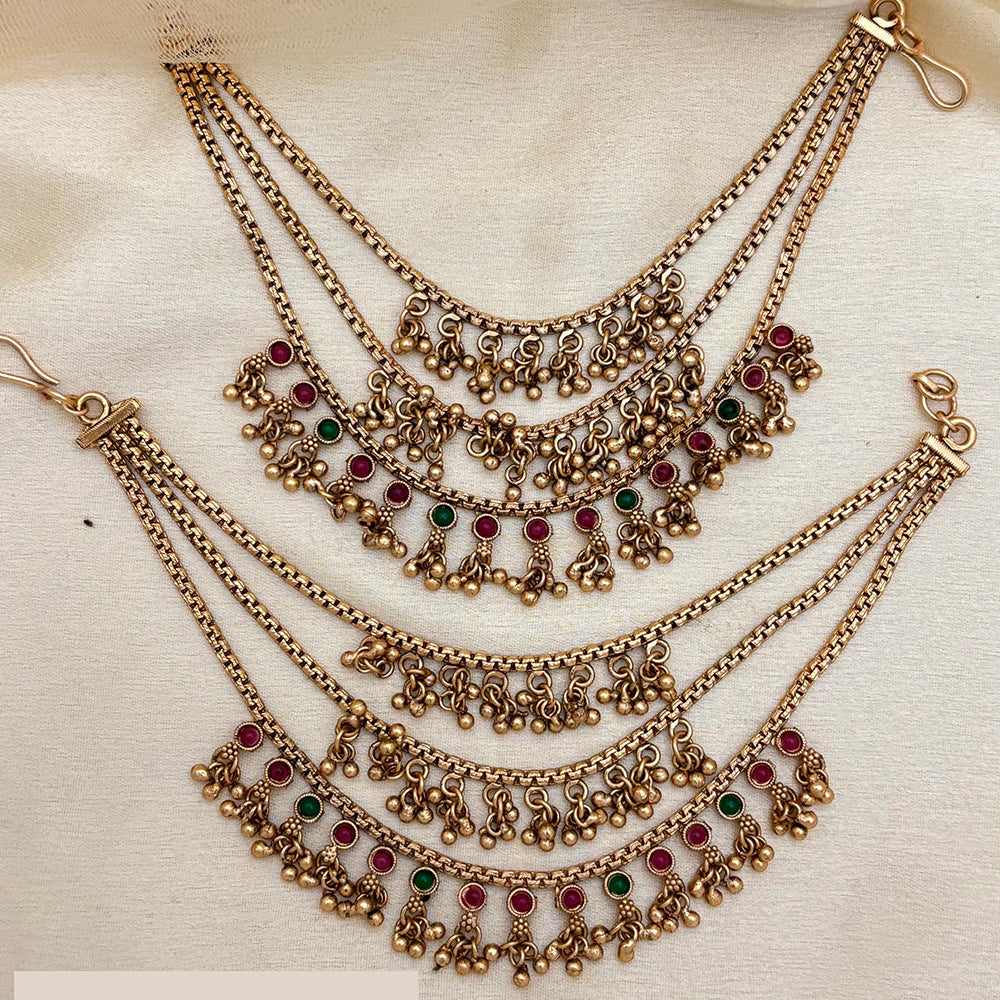 Jewel Addiction Traditional Copper Finish Pota Stone And Pearl Multi Layer Kan Chain