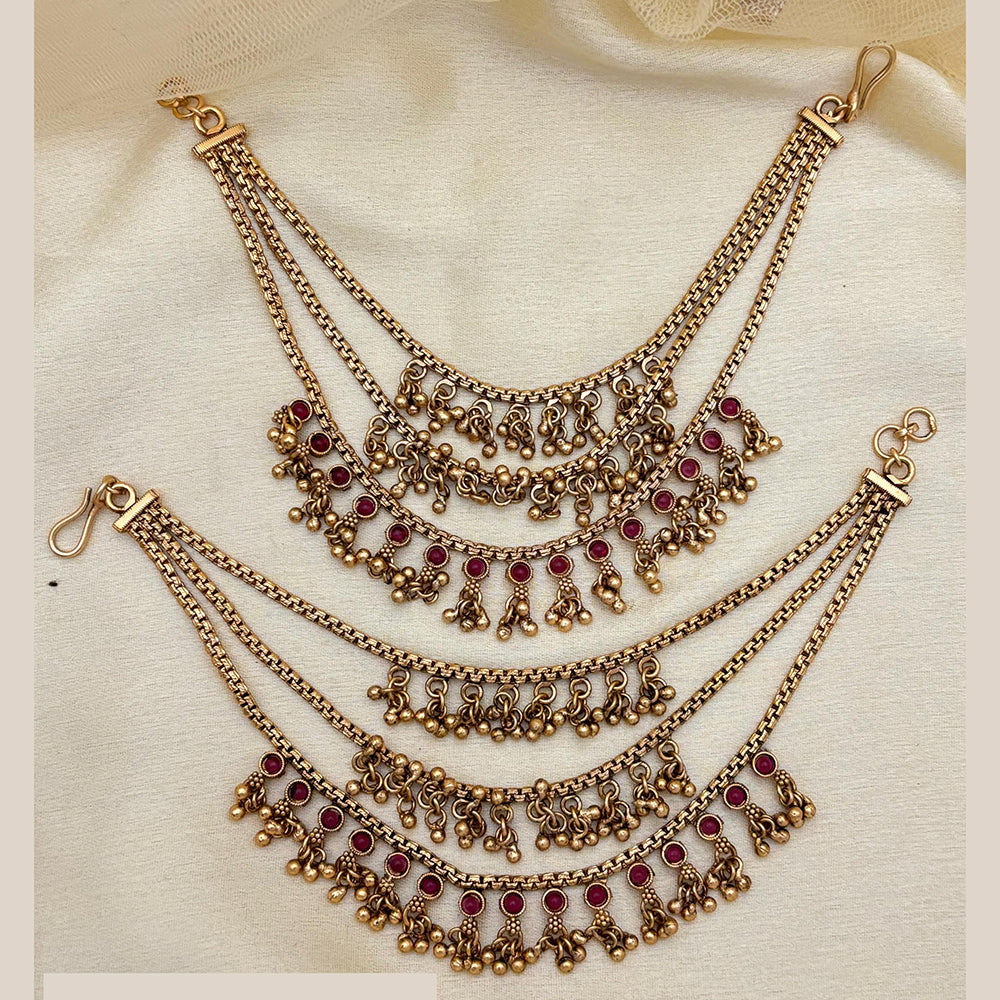 Jewel Addiction Traditional Copper Finish Pota Stone And Pearl Multi Layer Kan Chain
