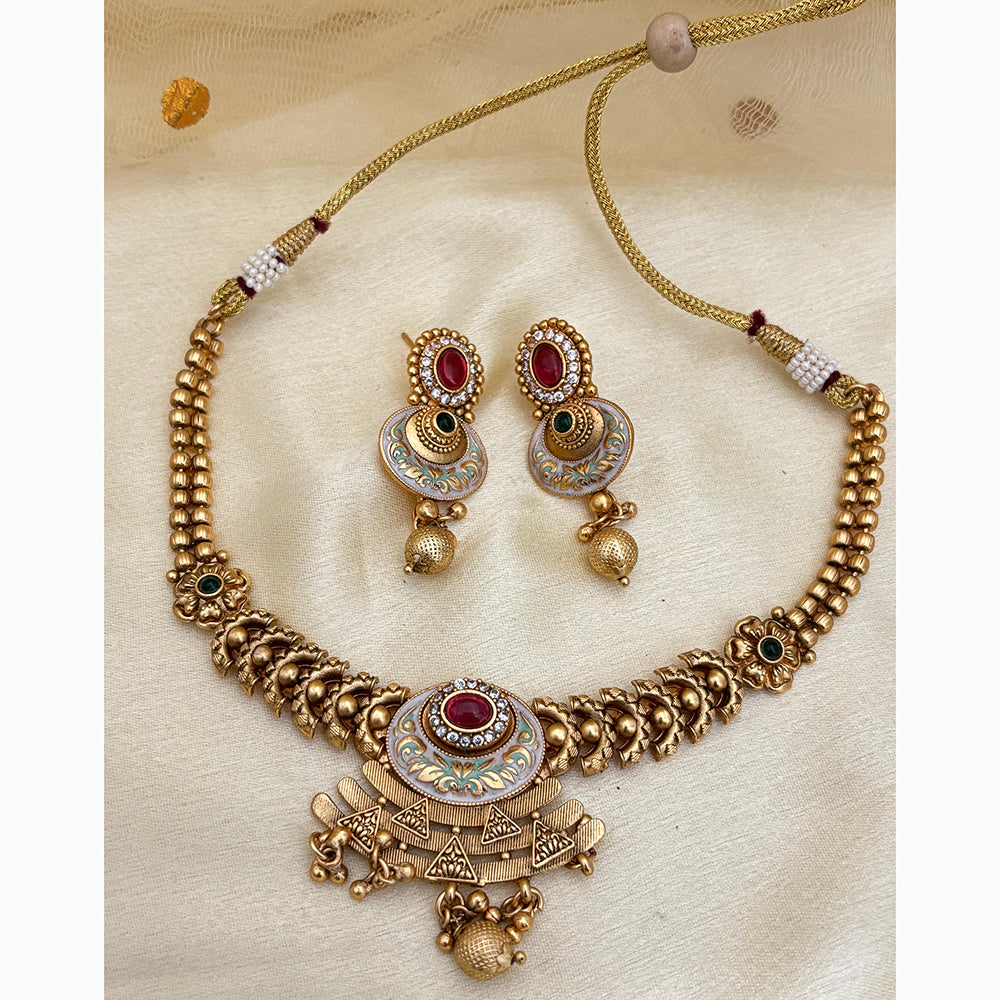 Jewel Addiction Elegant Crystal Stone Necklace Set With Meenakari work Party and Wedding Wear