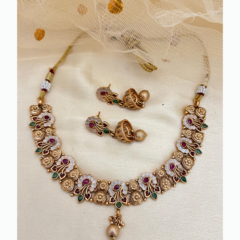 Jewel Addiction Elegant Crystal Stone Necklace Set With Meenakari work Party and Wedding Wear