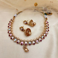 Jewel Addiction Elegant Crystal Stone Necklace Set With Meenakari work Party and Wedding Wear