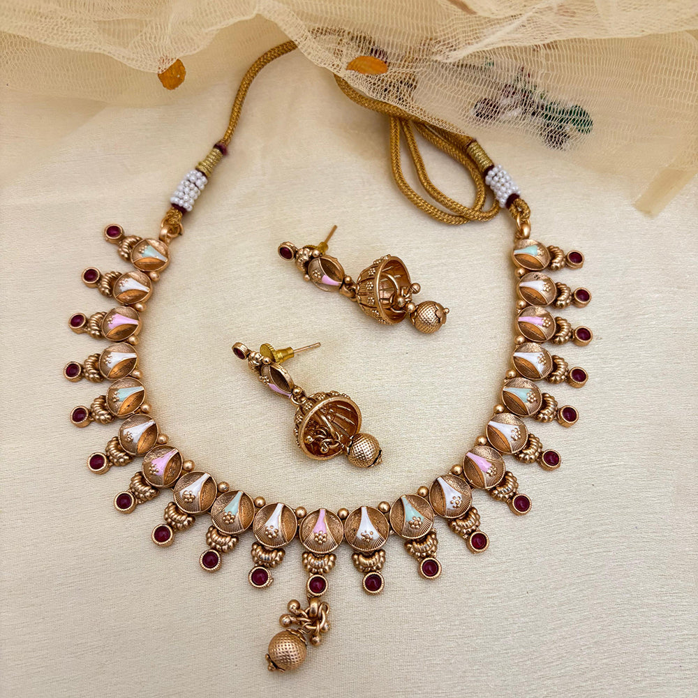 Jewel Addiction Elegant Crystal Stone Necklace Set With Meenakari work Party and Wedding Wear