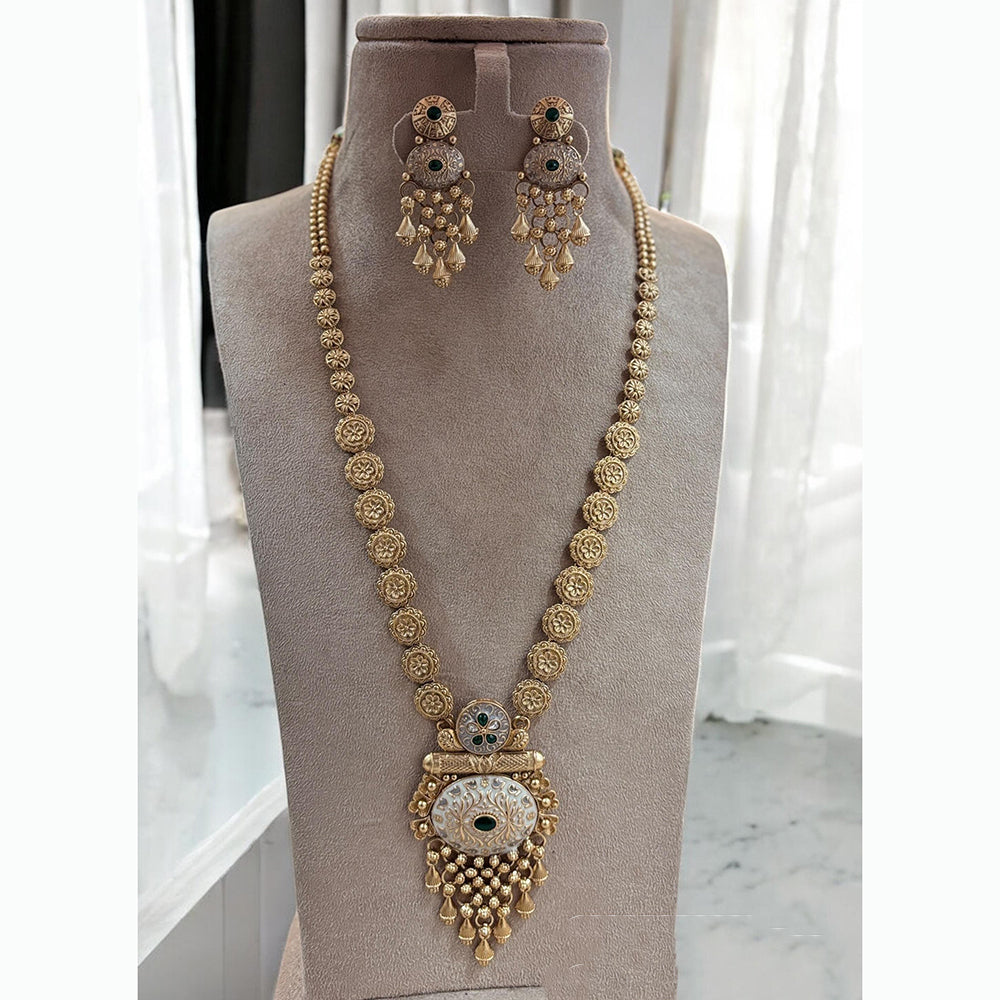 Jewel Addiction Ethnic Pota Stones Long Necklace Set for Party and wedding Outfits