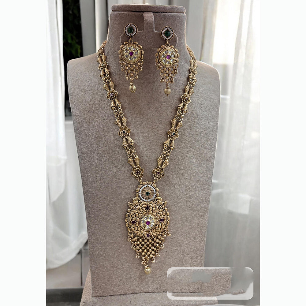 Jewel Addiction Enthic Gold Plated Pearl Long Necklace Set For Wedding Occassions