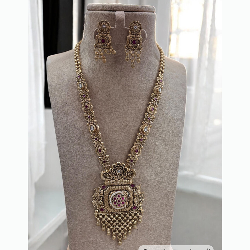 Jewel Addiction Enthic Gold Plated Pearl Long Necklace Set For Wedding Occassions
