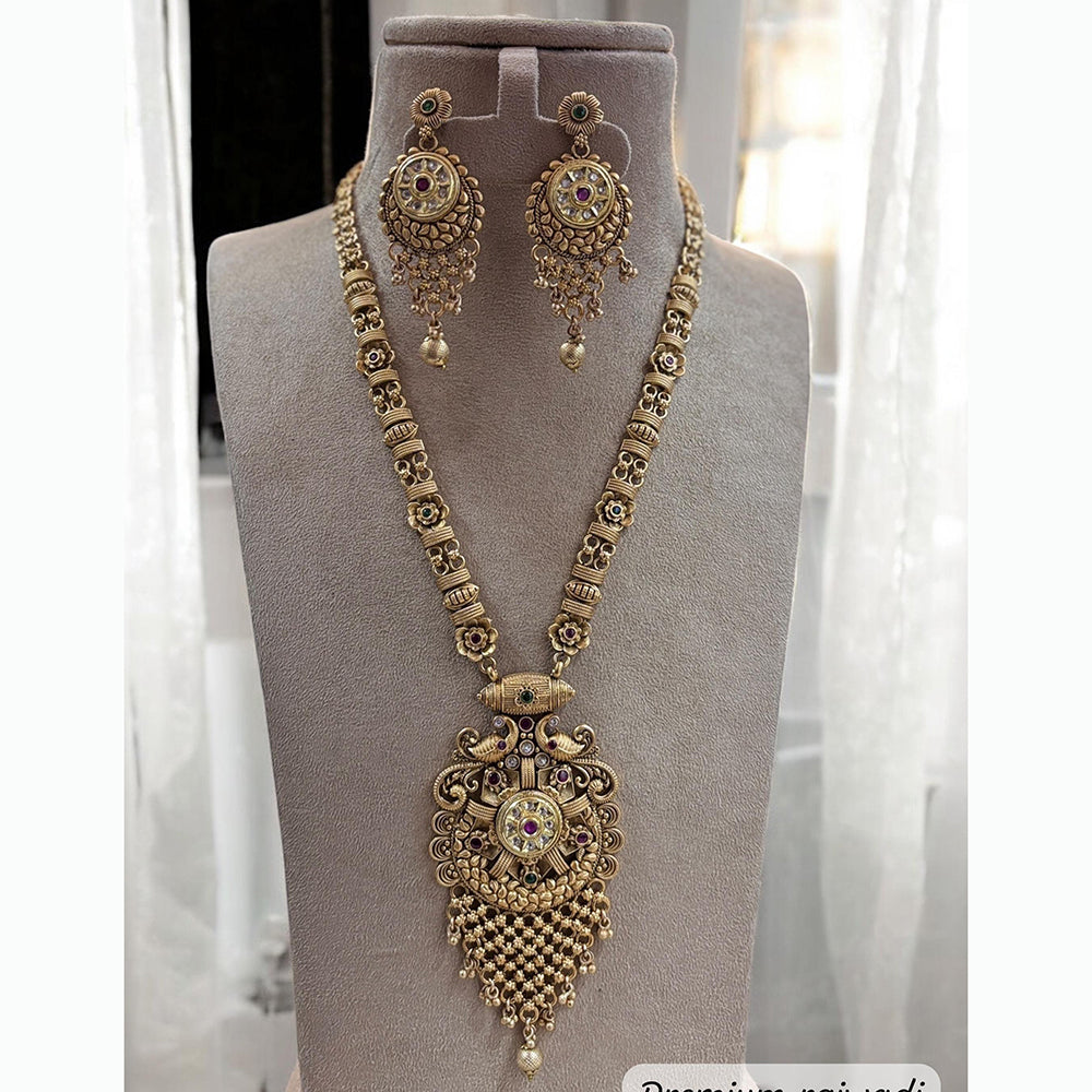 Jewel Addiction Ethnic Pota Stones Long Necklace Set for Party and wedding Outfits