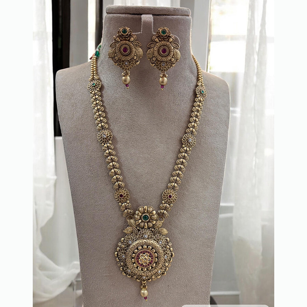 Jewel Addiction Ethnic Pota Stones Long Necklace Set for Party and wedding Outfits