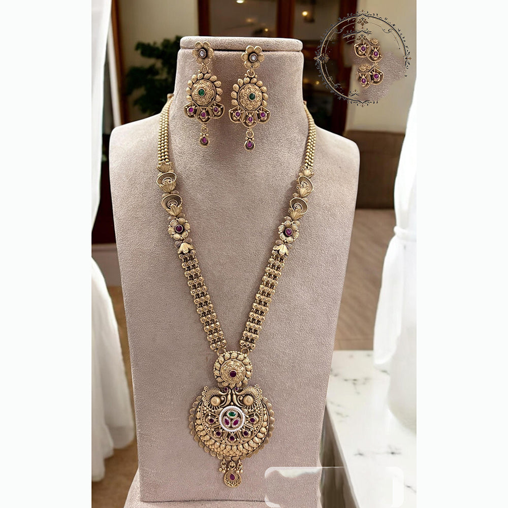 Jewel Addiction Enthic Gold Plated Pearl Long Necklace Set For Wedding Occassions