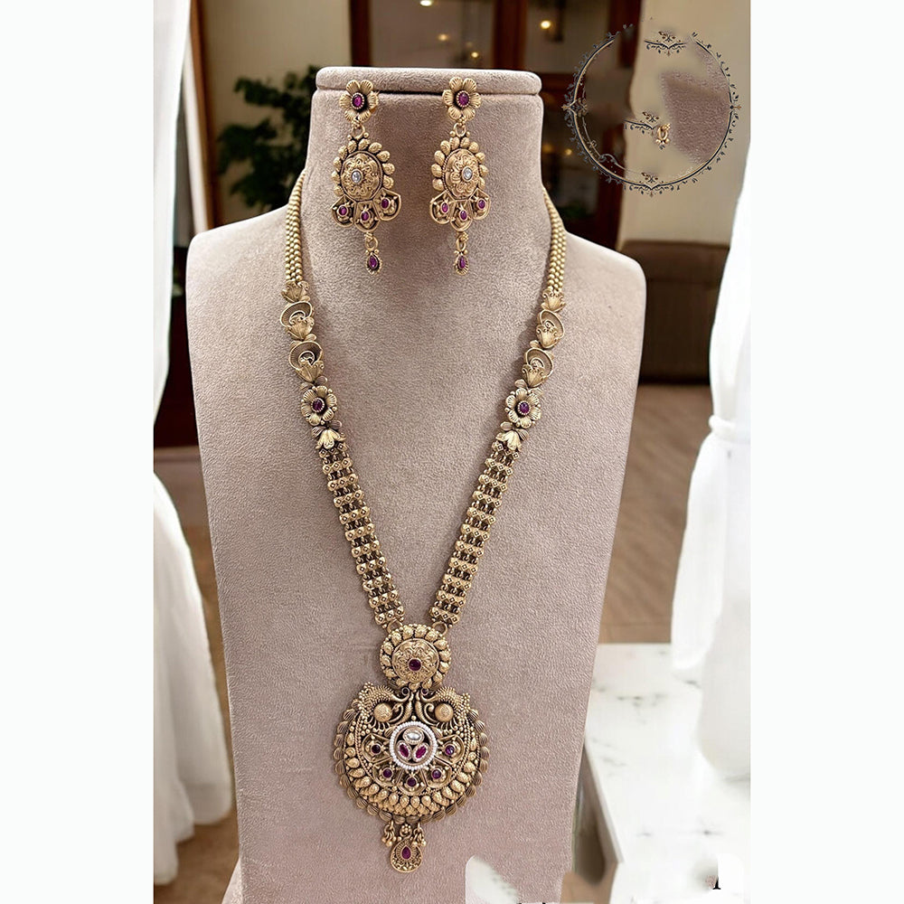 Jewel Addiction Enthic Gold Plated Pearl Long Necklace Set For Wedding Occassions