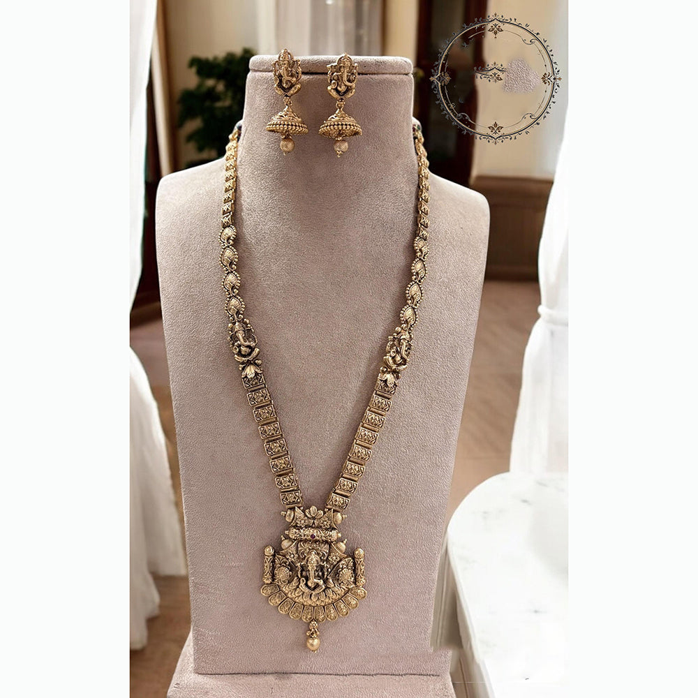 Jewel Addiction Traditional Pota Stone Long NecklaceSet With Ganesh motif