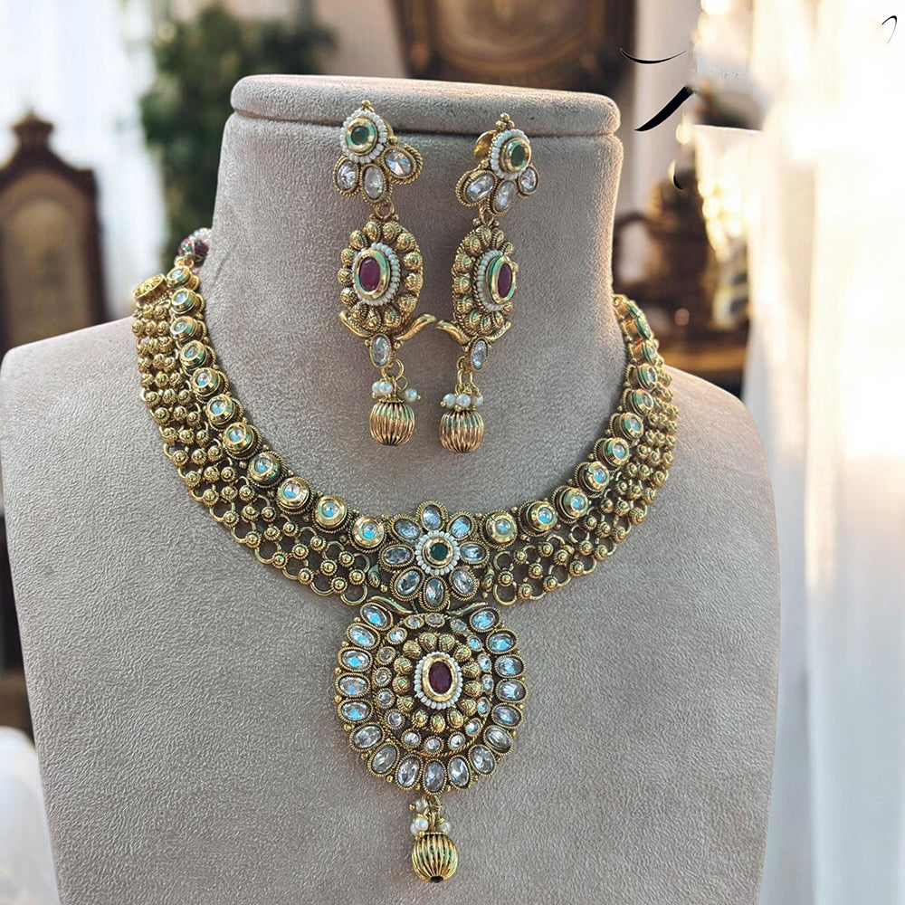 Jewel Adiction Stunning Gold Plated Necklace Set with Enthic Design for Weddings Occasions