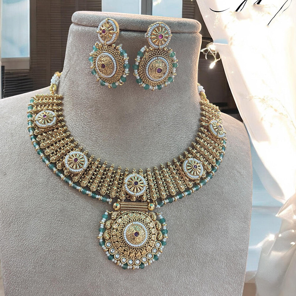 Jewel Addiction Exquisite Pota Stone and Pearl Necklace Set for Festivals and Weddings