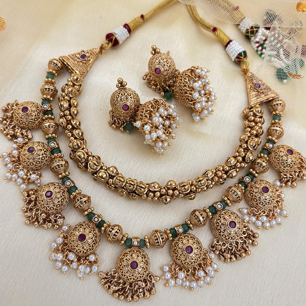 Jewel Addiction Designer Pota Stone And Pearl Necklace Set