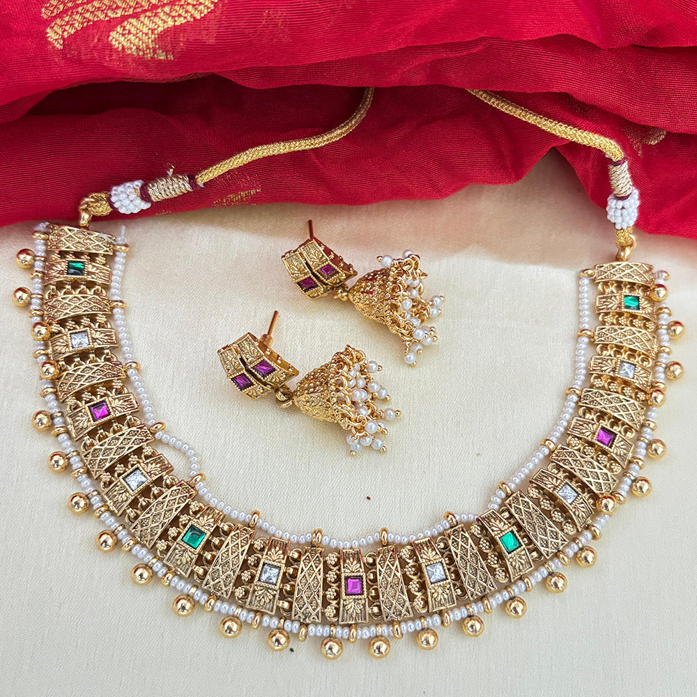 Jewel Addiction Designer Pota Stone And Pearl Necklace Set