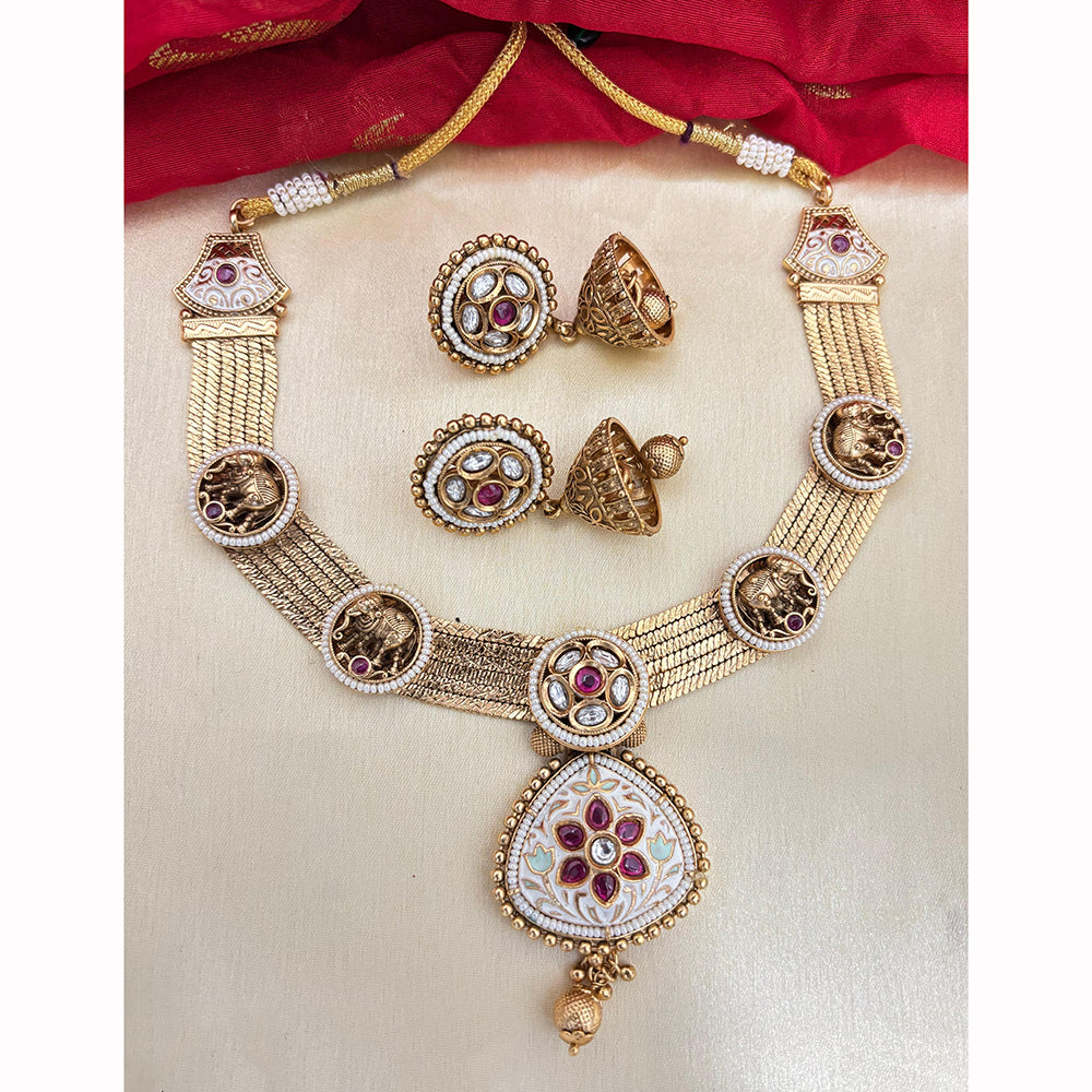 Jewel Addiction Designer Pota Stone And Meenakari Necklace Set