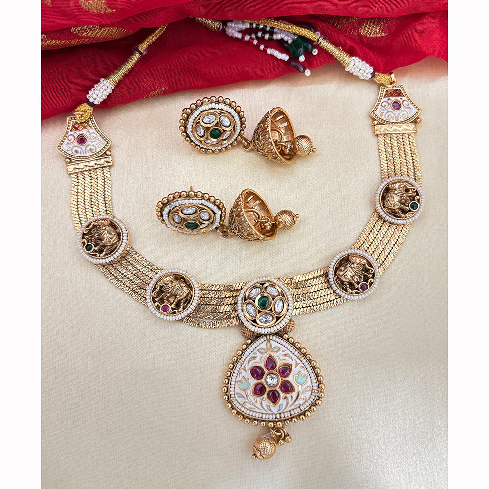 Jewel Addiction Designer Pota Stone And Meenakari Necklace Set