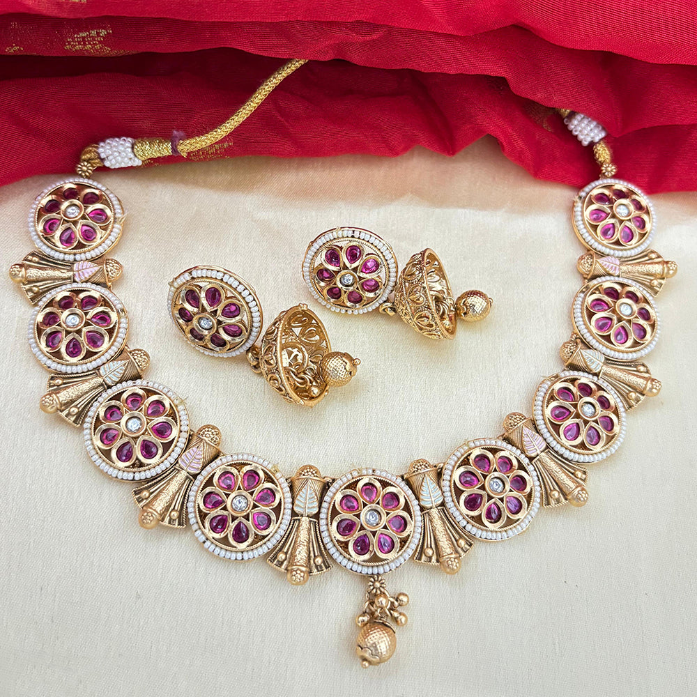 Jewel Addiction Designer Pota Stone And Meenakari Necklace Set