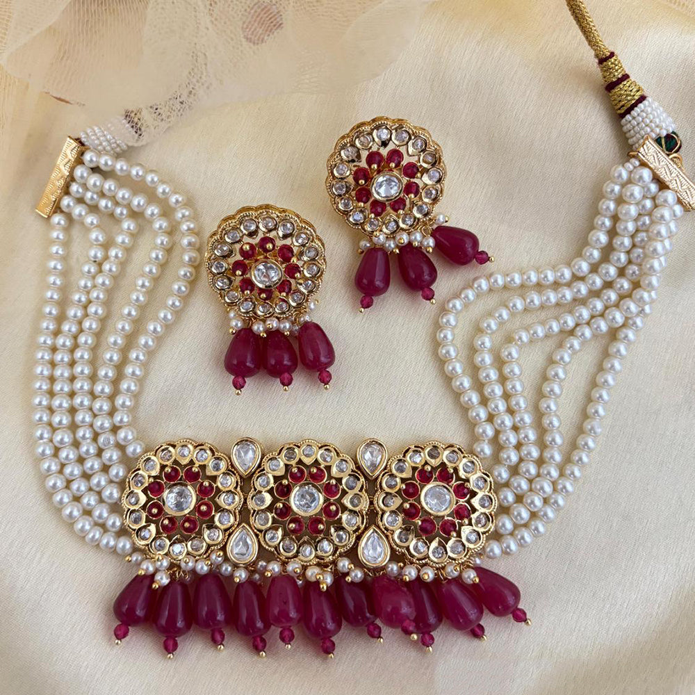 Jewel Addiction Luxury Polki Kundan And Pearl Choker Necklace Set