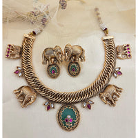 Jewel Addiction Traditional Elephant Design Pota Stone Necklace