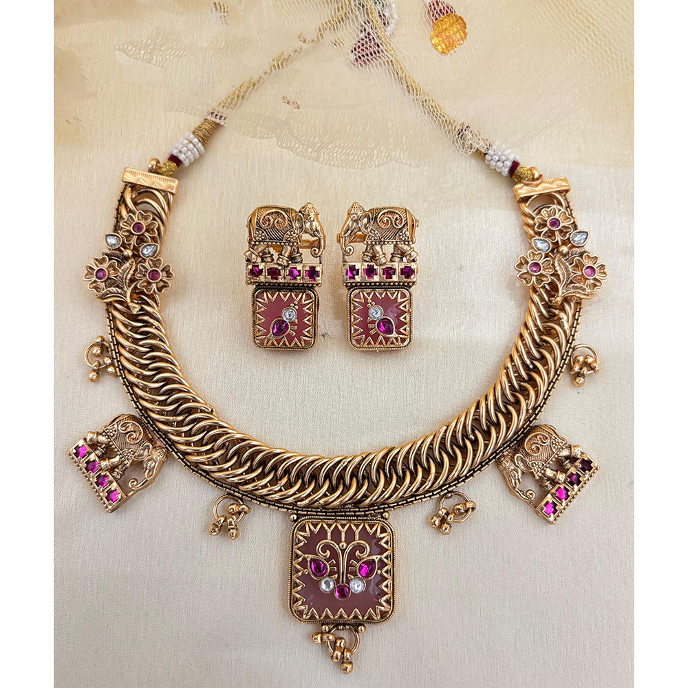 Jewel Addiction Traditional Elephant Design Pota Stone Necklace