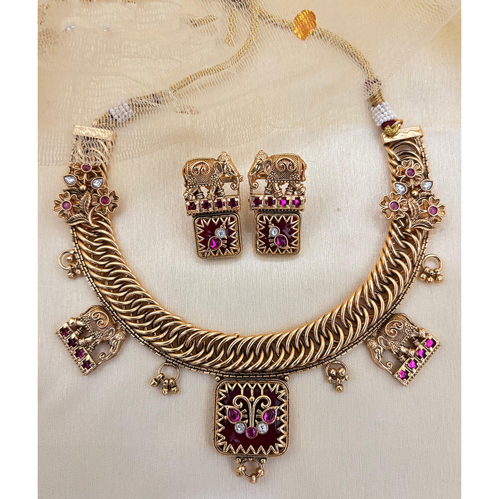 Jewel Addiction Traditional Elephant Design Pota Stone Necklace