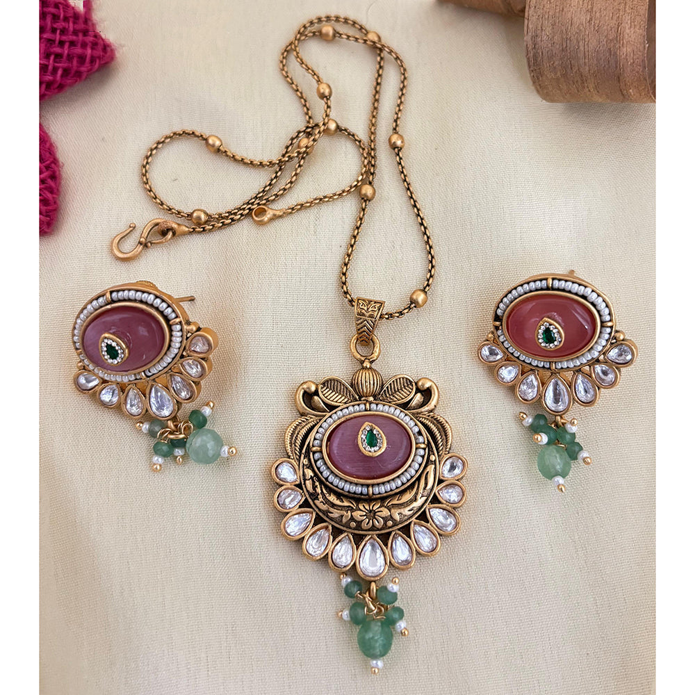 Jewel Addiction Pota Stone And Pearl Designer Pendant Set