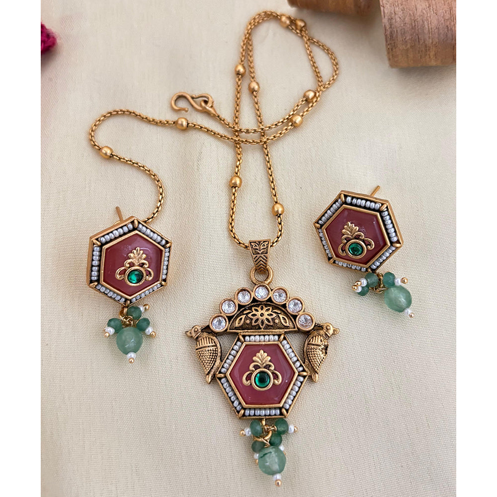 Jewel Addiction Pota Stone And Pearl Designer Pendant Set