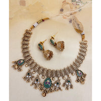 Jewel Addiction Inspired Antique Finish Pota Stone And Pearl Necklace Set