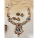 Jewel Addiction Inspired Antique Finish Pota Stone And Pearl Necklace Set