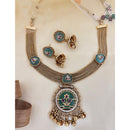 Jewel Addiction Inspired Antique Finish Pota Stone And Pearl Necklace Set