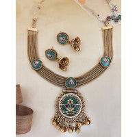 Jewel Addiction Inspired Antique Finish Pota Stone And Pearl Necklace Set