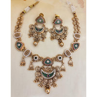Jewel Addiction Inspired Antique Finish Pota Stone And Pearl Necklace Set