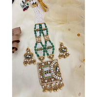 Jewel Addiction Inspired Antique Finish Pota Stone And Pearl Long Necklace Set