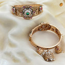 Jewel Addiction Classic Pota Stone And Pearl Openable Bangles Set