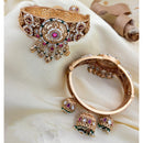 Jewel Addiction Classic Pota Stone And Pearl Openable Bangles Set