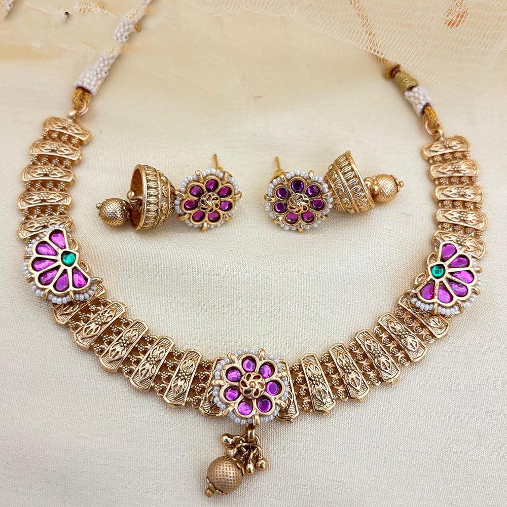 Jewel Addiction Elegant Pota Stone And Pearl Designer Necklace Set