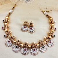 Jewel Addiction Elegant Pota Stone And Pearl Meenakari Designer Necklace Set