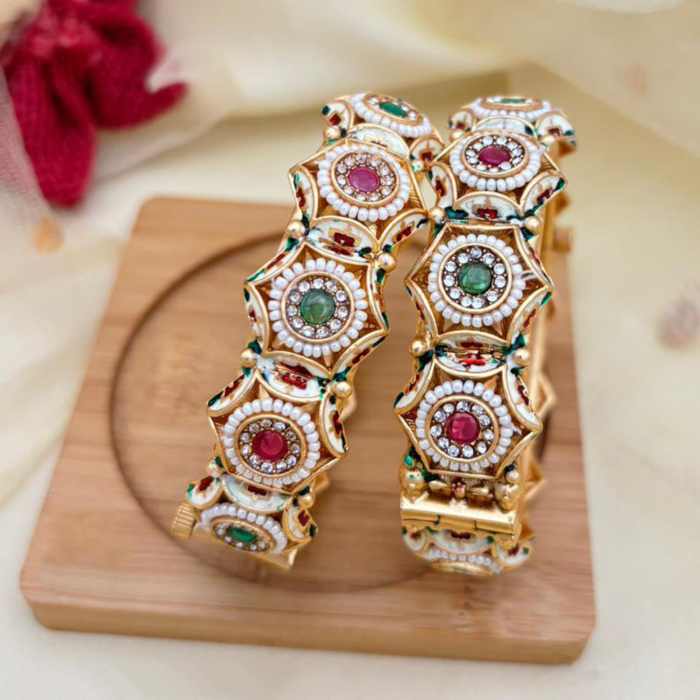 Jewel Addiction Pota Stone And Austrian Meenakari Openable Designer Bangles Set