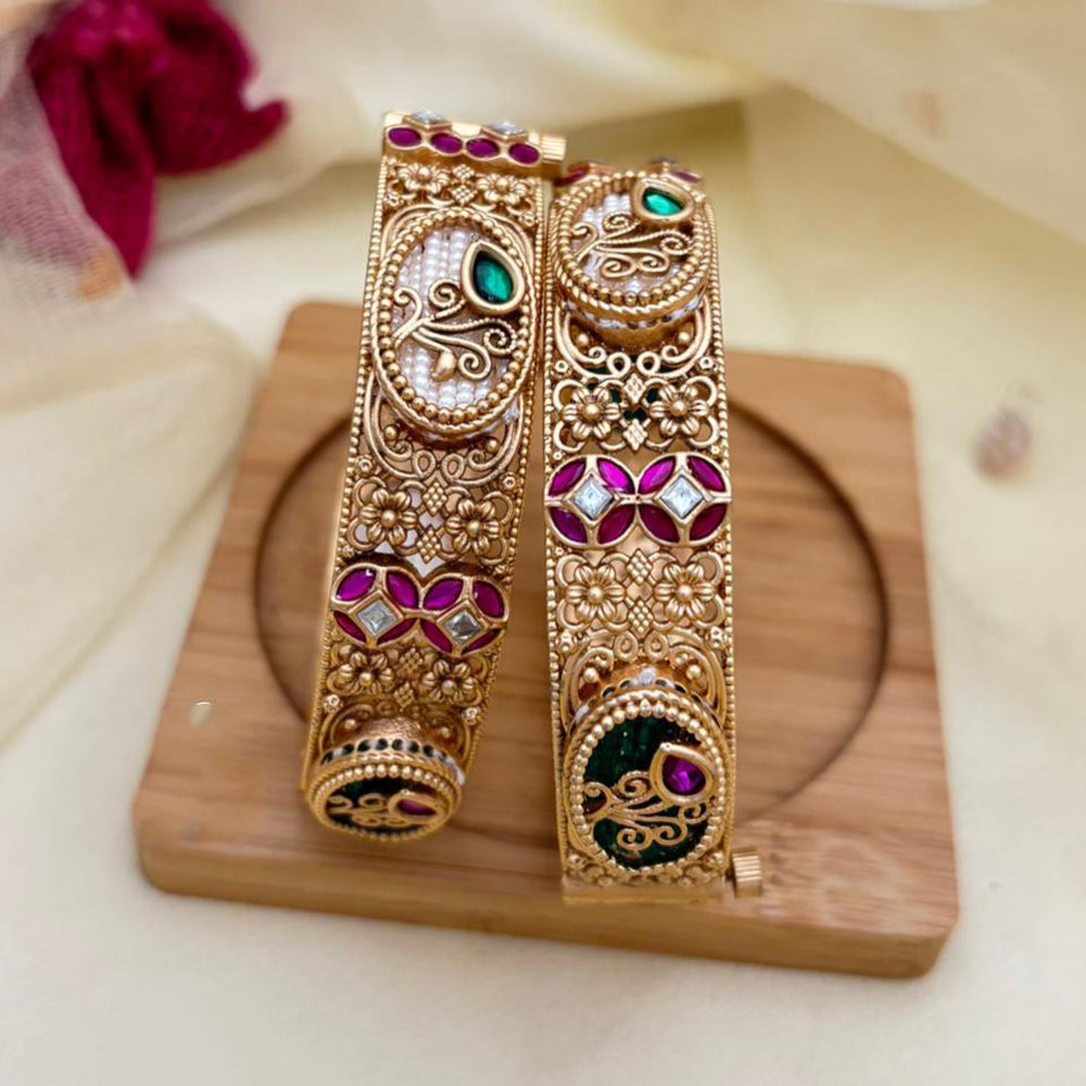 Jewel Addiction Pota Stone And Austrian Stone Openable Designer Bangles Set