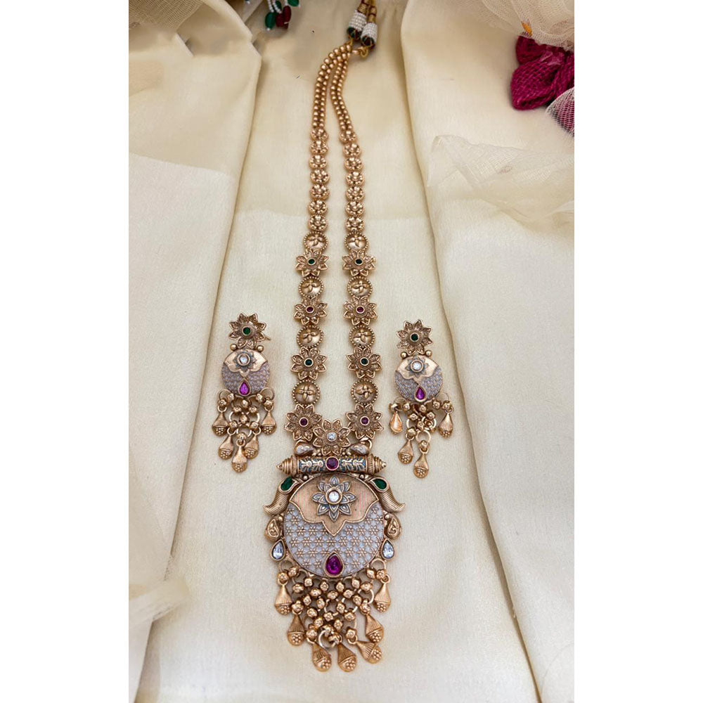 Jewel Addiction Floral Motif Pota Stone And Meenakari Long Set