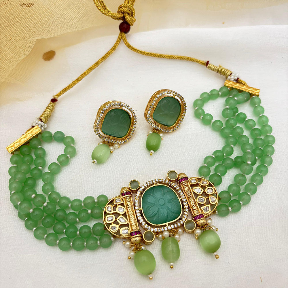 Jewel Addiction Heavy Look Polki Kundan And Beads Choker Necklace Set