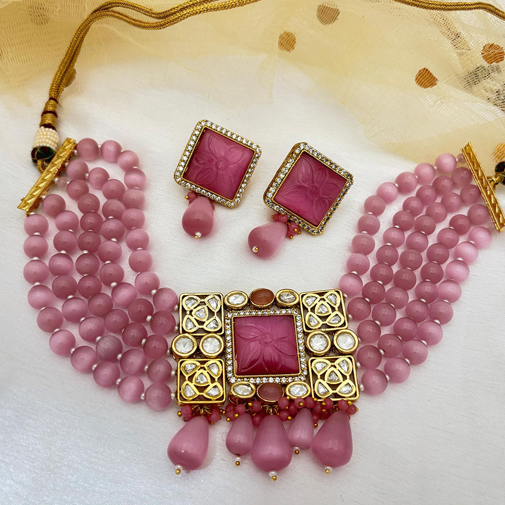 Jewel Addiction Heavy Look Polki Kundan And Beads Choker Necklace Set