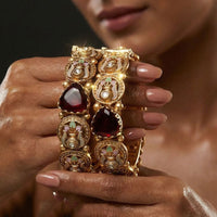 Jewel Addiction Vintage Style Pota Stone And Meenakari Openable Bangles Set