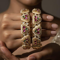 Jewel Addiction Luxury Look Polki Kundan Pearl Openable Bangles Set