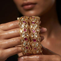 Jewel Addiction Luxury Look Polki Kundan Stone Openable Bangles Set