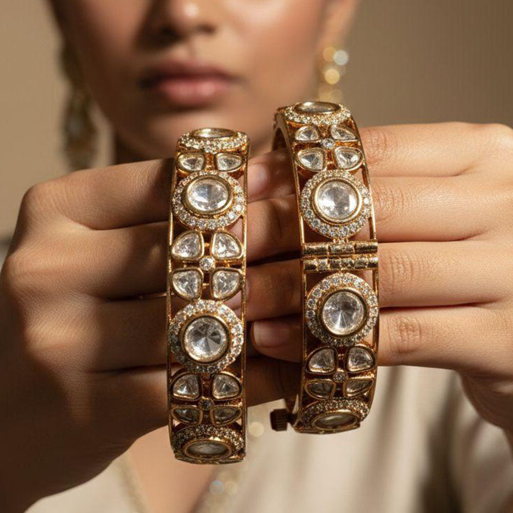 Jewel Addiction Luxury Look Polki Kundan Stone Openable Bangles Set