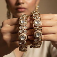Jewel Addiction Luxury Look Polki Kundan Stone Openable Bangles Set
