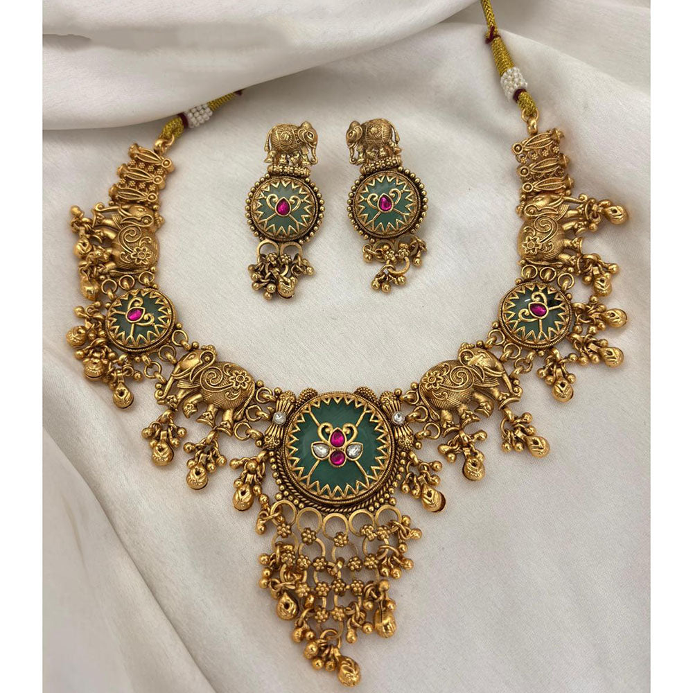 Jewel Addiction Traditional Elephant Motif Pota Stone Necklace